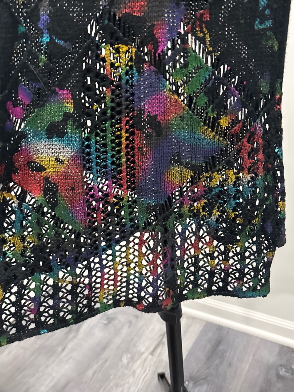 Adore Black Open-Knit Sweater with Multicolor Accents - Picture 5 of 7